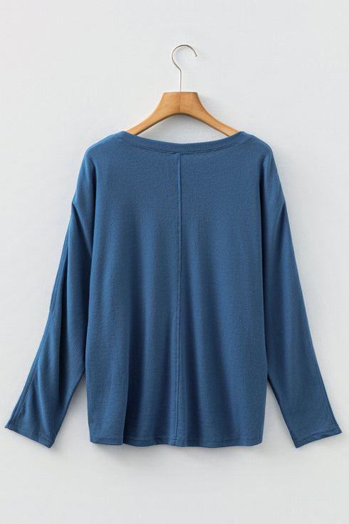 Mixed Texture Patchwork Long Sleeve Crew Neck Top