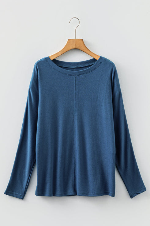 Mixed Texture Patchwork Long Sleeve Crew Neck Top