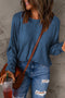 Mixed Texture Patchwork Long Sleeve Crew Neck Top