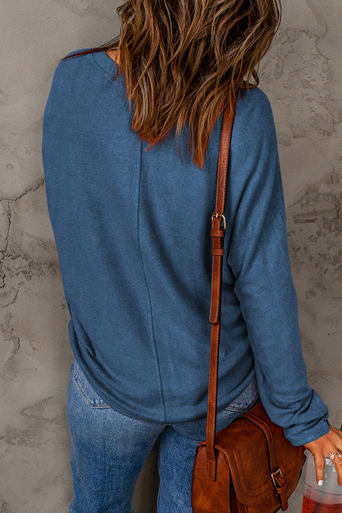 Mixed Texture Patchwork Long Sleeve Crew Neck Top