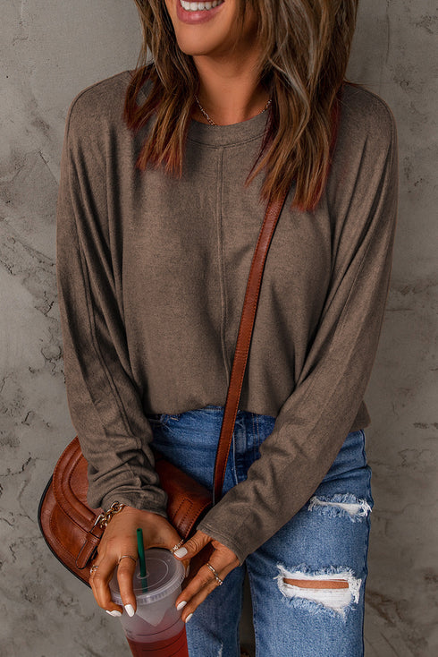Mixed Texture Patchwork Long Sleeve Crew Neck Top