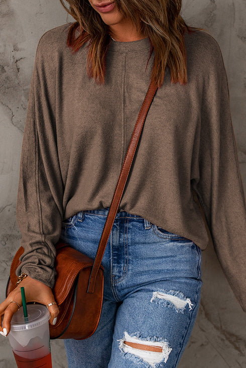 Mixed Texture Patchwork Long Sleeve Crew Neck Top