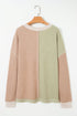 Mixed Texture Patchwork Paneled V Neck Long Sleeve Top