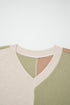 Mixed Texture Patchwork Paneled V Neck Long Sleeve Top