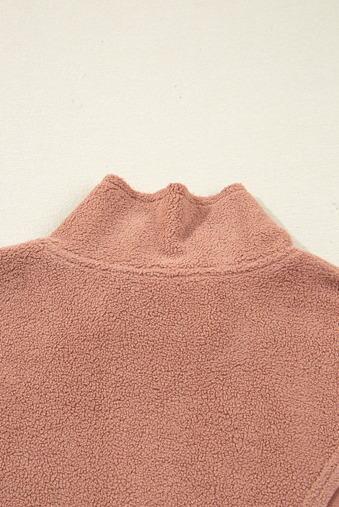 Mixed Texture Quarter Zip Cargo Pocket Pullover