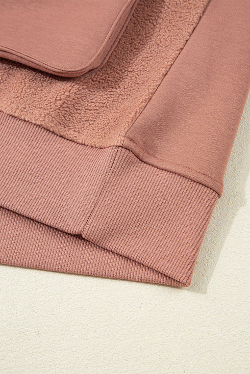 Mixed Texture Quarter Zip Cargo Pocket Pullover