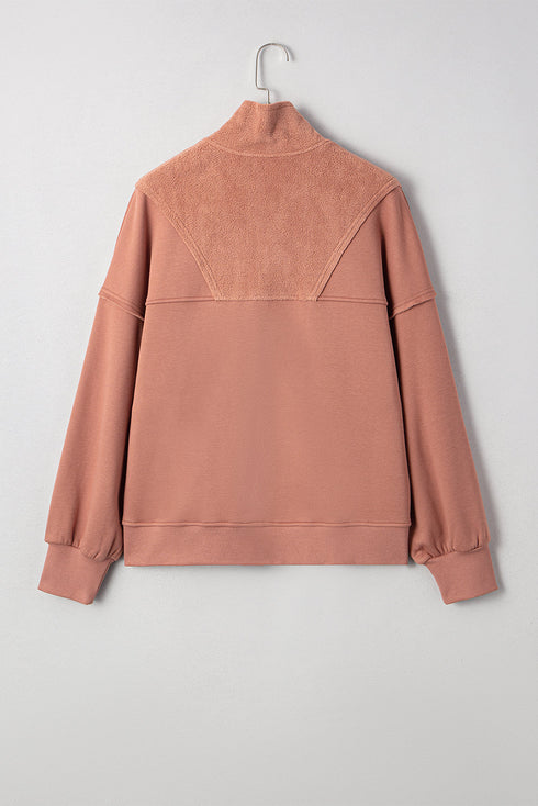 Mixed Texture Quarter Zip Cargo Pocket Pullover