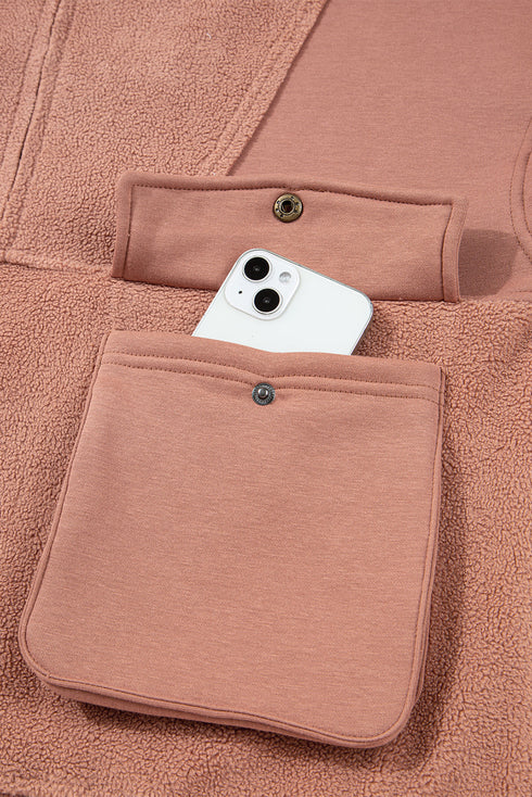 Mixed Texture Quarter Zip Cargo Pocket Pullover