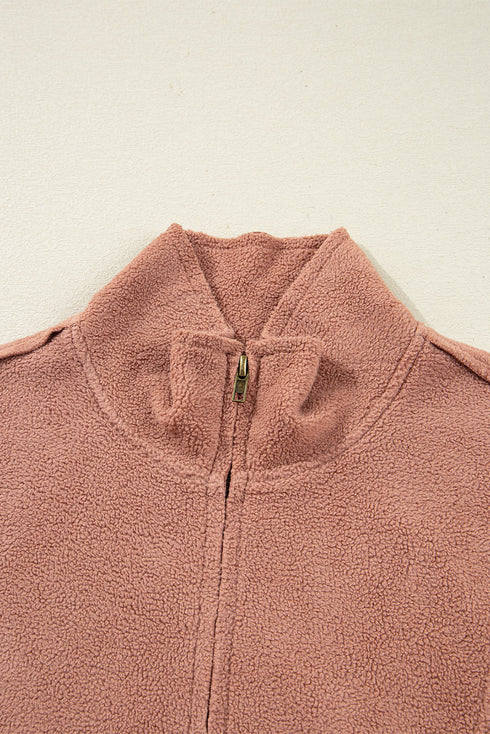 Mixed Texture Quarter Zip Cargo Pocket Pullover