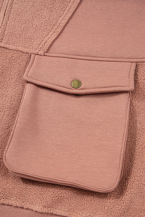 Mixed Texture Quarter Zip Cargo Pocket Pullover