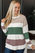Mixed Texture Striped Color Block Relaxed Fit Sweater