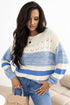 Mixed Texture Striped Pointelle Scalloped Hem Sweater