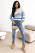 Mixed Texture Striped Pointelle Scalloped Hem Sweater