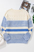 Mixed Texture Striped Pointelle Scalloped Hem Sweater