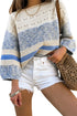Mixed Texture Striped Pointelle Scalloped Hem Sweater