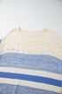 Mixed Texture Striped Pointelle Scalloped Hem Sweater