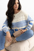 Mixed Texture Striped Pointelle Scalloped Hem Sweater