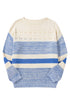 Mixed Texture Striped Pointelle Scalloped Hem Sweater