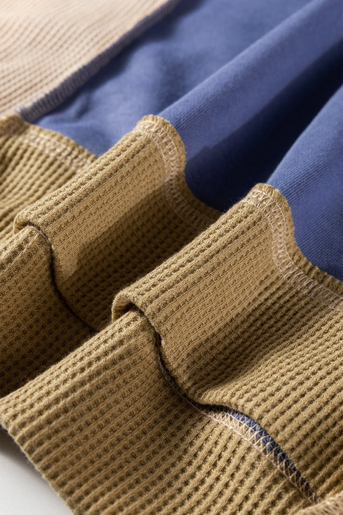 Mixed Texture Waffle Knit Accent Pullover Top