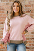 Mixed Texture Waffle Knit Accent Pullover Top