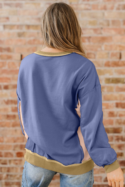 Mixed Texture Waffle Knit Accent Pullover Top
