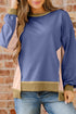 Mixed Texture Waffle Knit Accent Pullover Top