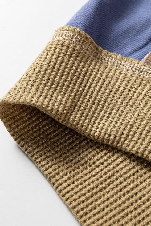 Mixed Texture Waffle Knit Accent Pullover Top