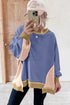 Mixed Texture Waffle Knit Accent Pullover Top