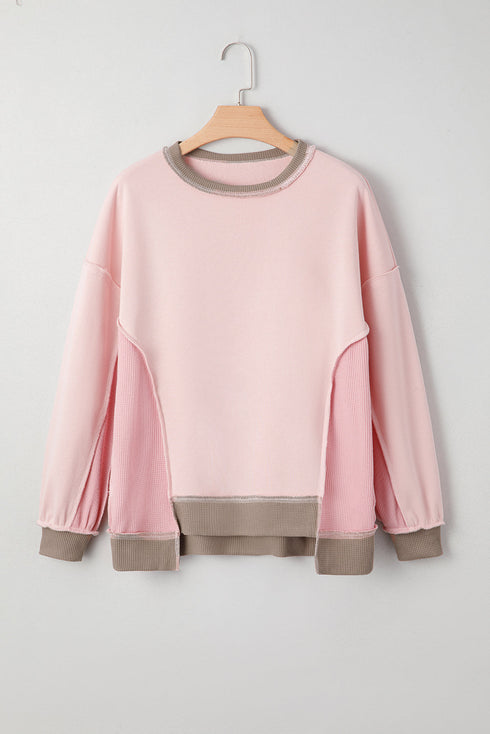 Mixed Texture Waffle Knit Accent Pullover Top
