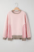 Mixed Texture Waffle Knit Accent Pullover Top