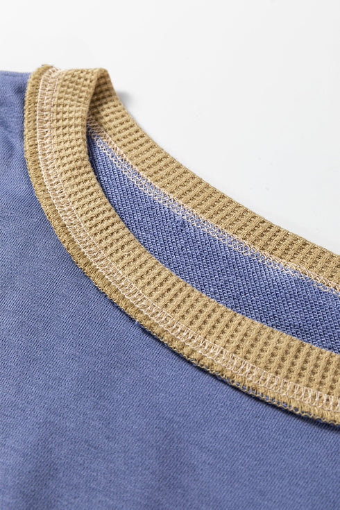 Mixed Texture Waffle Knit Accent Pullover Top