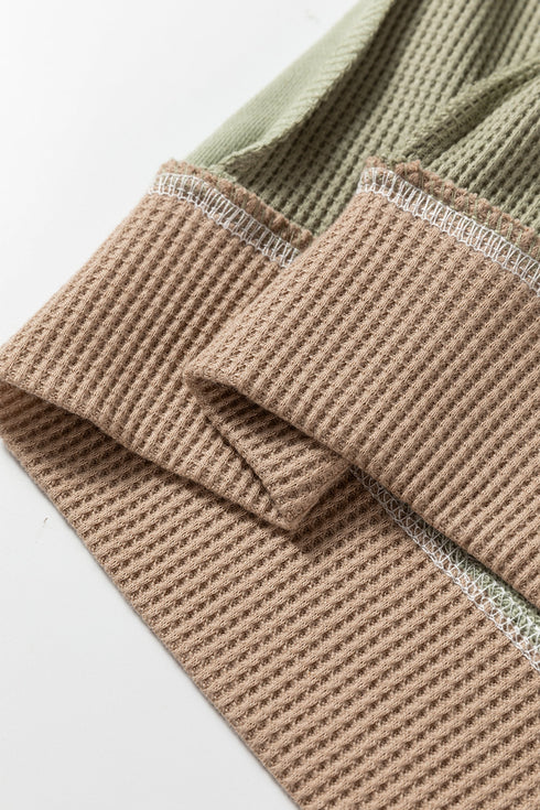 Mixed Texture Waffle Knit Accent Pullover Top