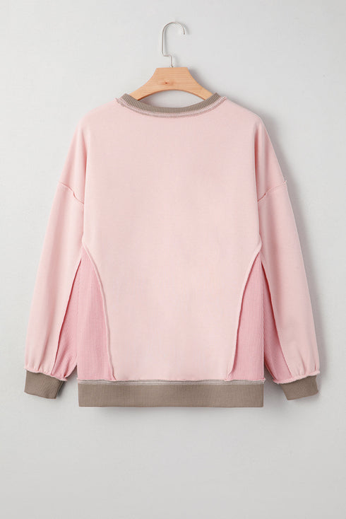 Mixed Texture Waffle Knit Accent Pullover Top