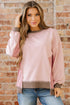 Mixed Texture Waffle Knit Accent Pullover Top