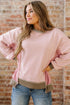 Mixed Texture Waffle Knit Accent Pullover Top