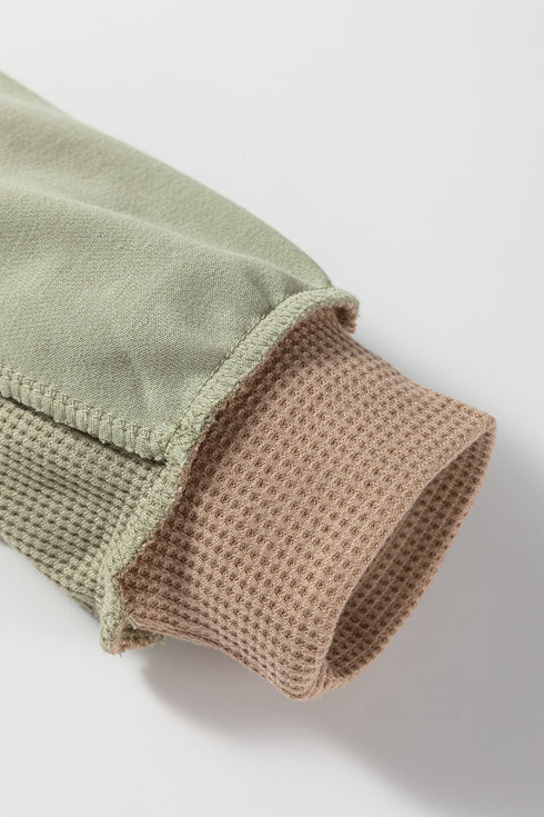 Mixed Texture Waffle Knit Accent Pullover Top