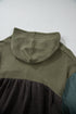 Mixed Texture Waffle Knit Patchwork Frayed Hem Hooded Top