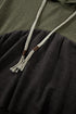 Mixed Texture Waffle Knit Patchwork Frayed Hem Hooded Top