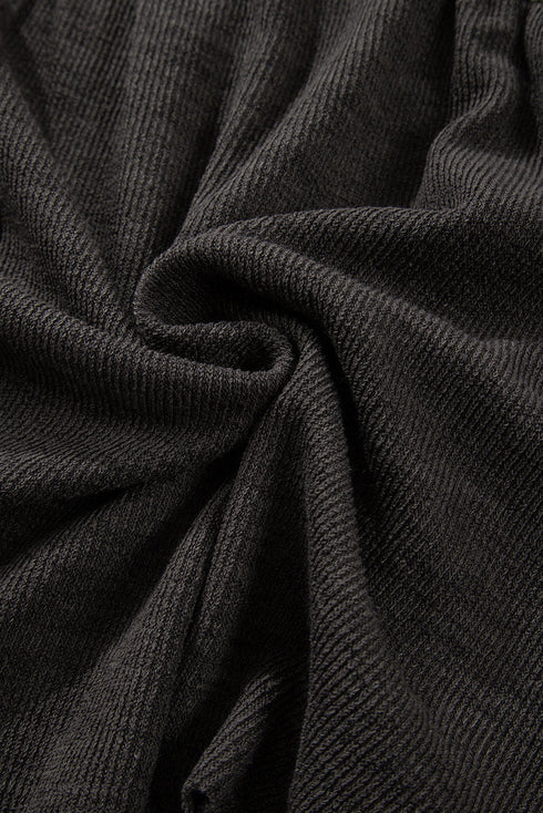 Mixed Texture Waffle Knit Patchwork Frayed Hem Hooded Top