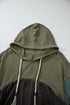 Mixed Texture Waffle Knit Patchwork Frayed Hem Hooded Top