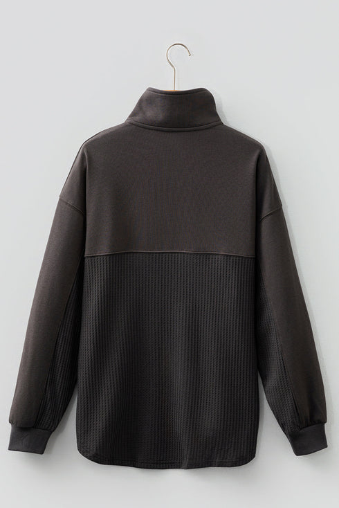 Mixed Texture Waffle Knit Quarter Zip Pullover