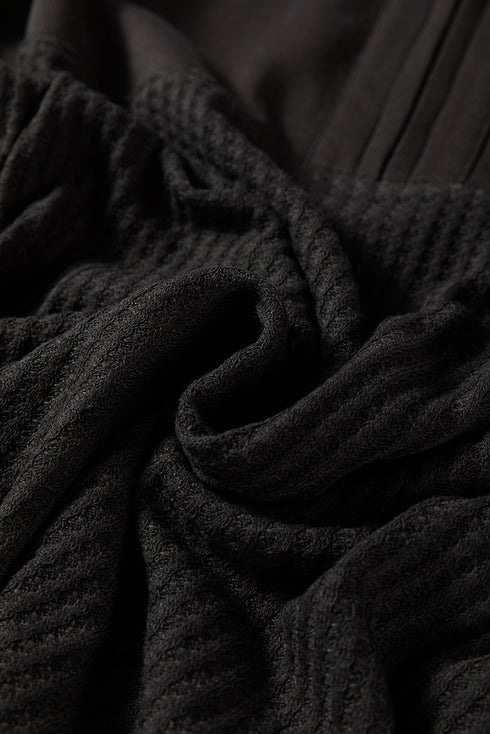 Mixed Texture Waffle Knit Quarter Zip Pullover
