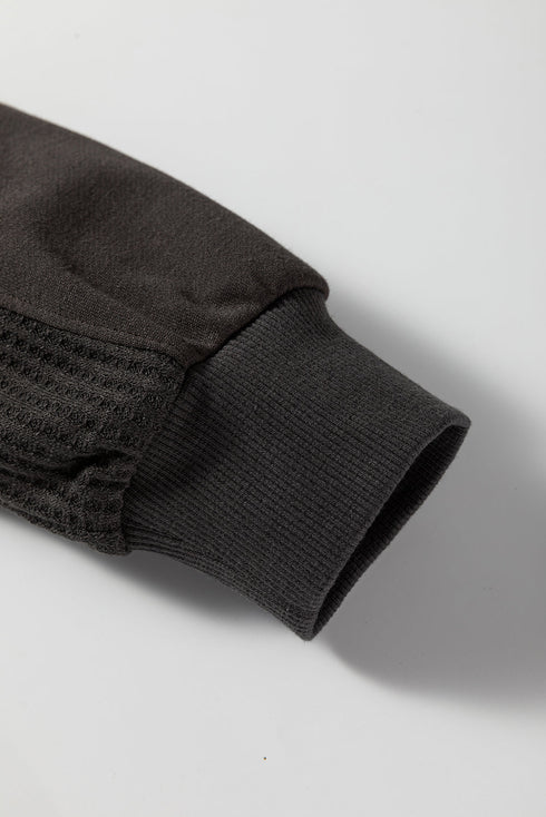 Mixed Texture Waffle Knit Quarter Zip Pullover