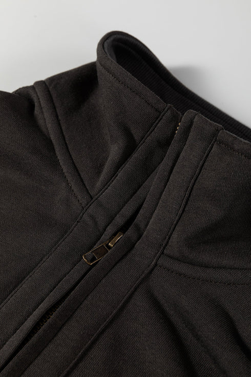 Mixed Texture Waffle Knit Quarter Zip Pullover