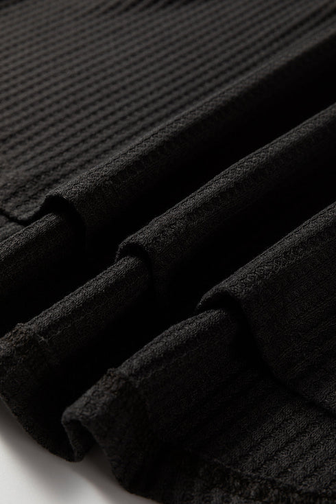 Mixed Texture Waffle Knit Quarter Zip Pullover