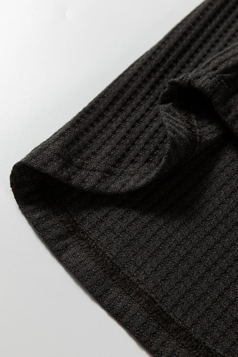 Mixed Texture Waffle Knit Quarter Zip Pullover