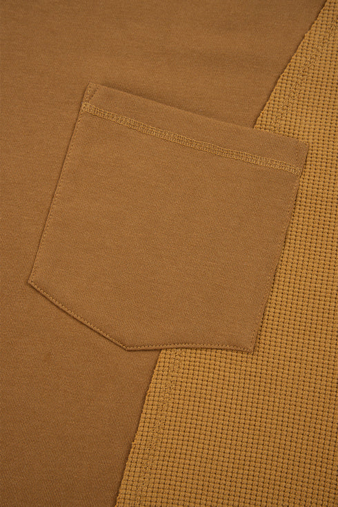 Mixed Texture Waffle Knit V Neck Pullover Top