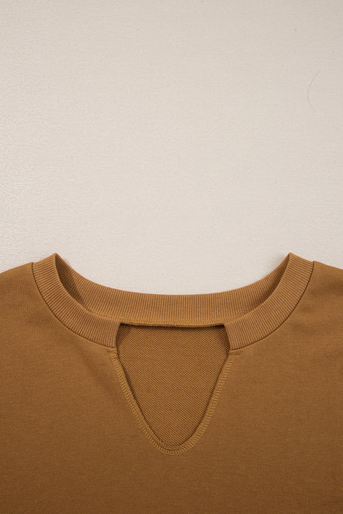 Mixed Texture Waffle Knit V Neck Pullover Top
