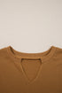 Mixed Texture Waffle Knit V Neck Pullover Top