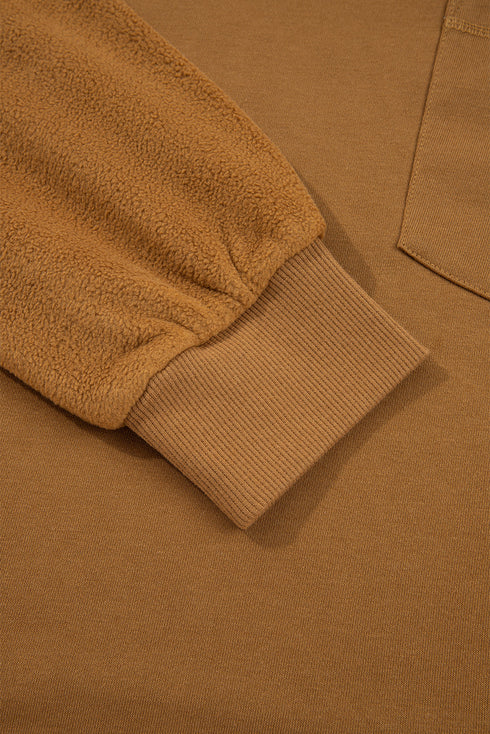 Mixed Texture Waffle Knit V Neck Pullover Top